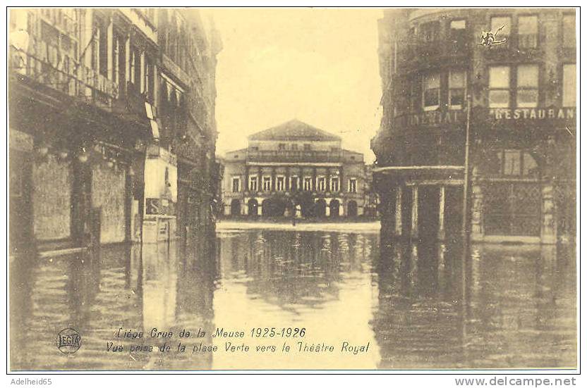 Liège, Crue De Le Meuse (overstroming, Flood) Vue Prise De La Place Verte Vers Le Théâtre Royal - Inondations