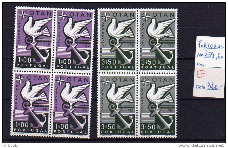 Portugal 1959, OTAN, N° 859 / 860** 4 Paires  Neuf Sans Charnière ++ Postfrich++  Mint N.H. - NATO