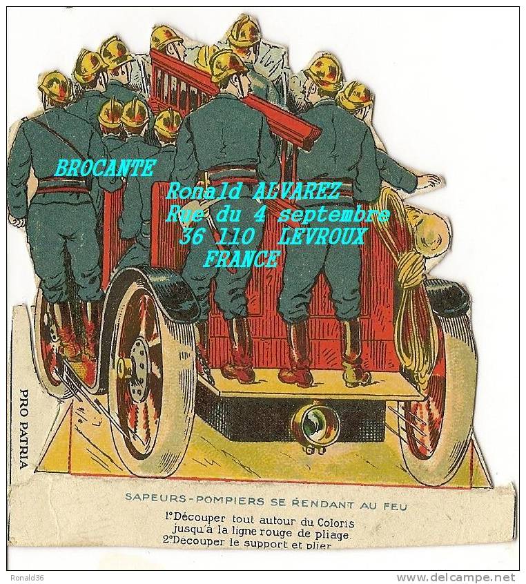 Décallage SAPEURS POMPIERS Se Rendant Au Feu Automobile Pompier échelle Uniforme ( Découpie Image Papier Cartonné ) - Firemen