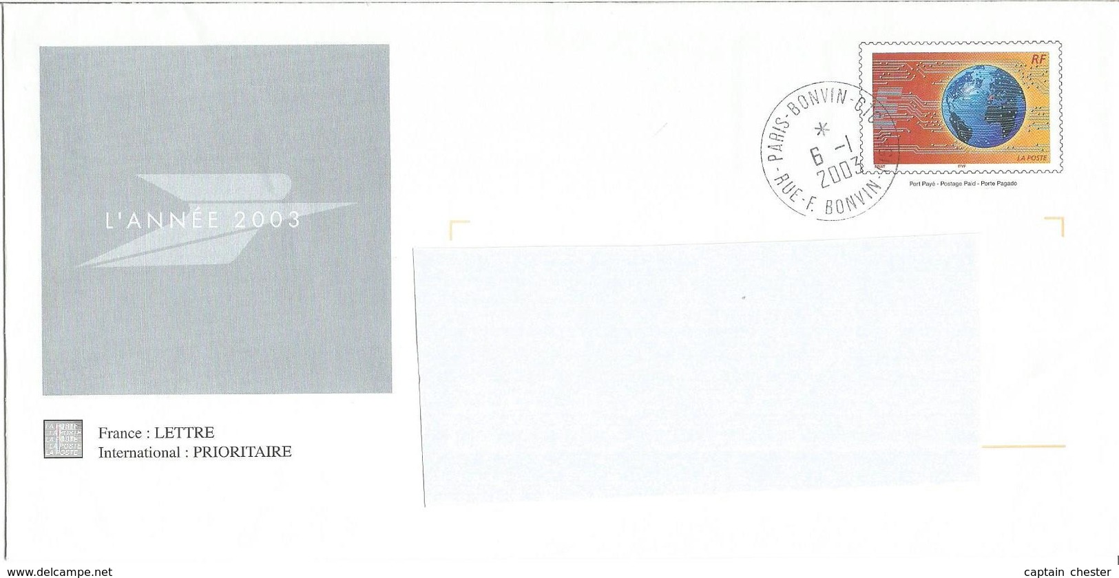 PRET A POSTER ( PAP ) VOEUX LA POSTE 2002/2003 Oblitéré PARIS François Bonvin CTC (Hors Commerce) - Prêts-à-poster:Stamped On Demand & Semi-official Overprinting (1995-...)