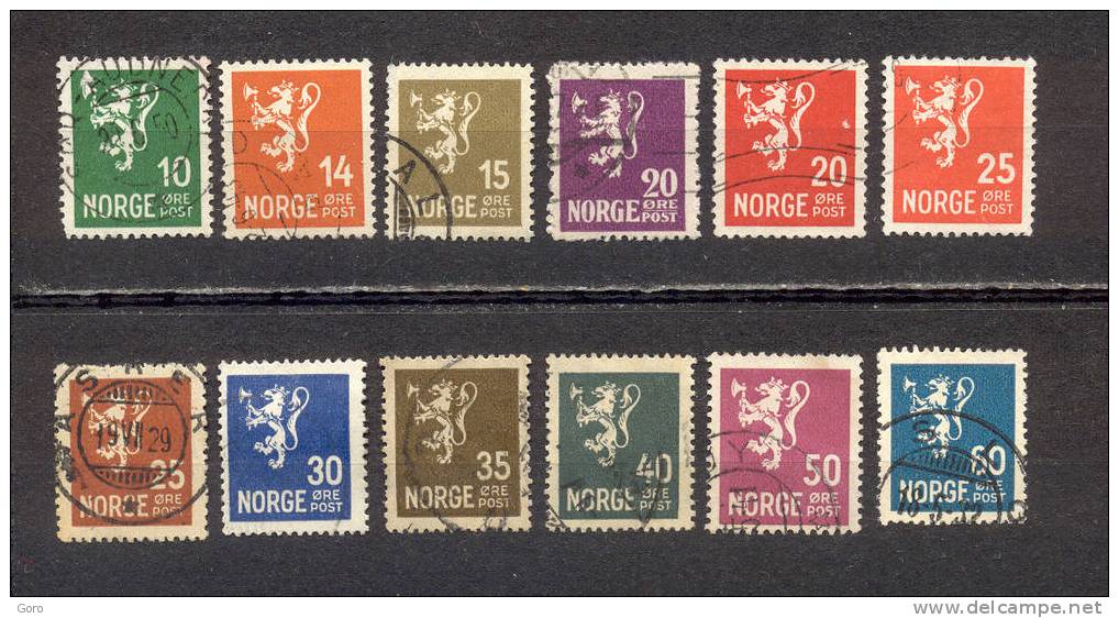 Noruega  1926-29.-  Y&T Nº   112/119 - 121/123 - Oblitérés