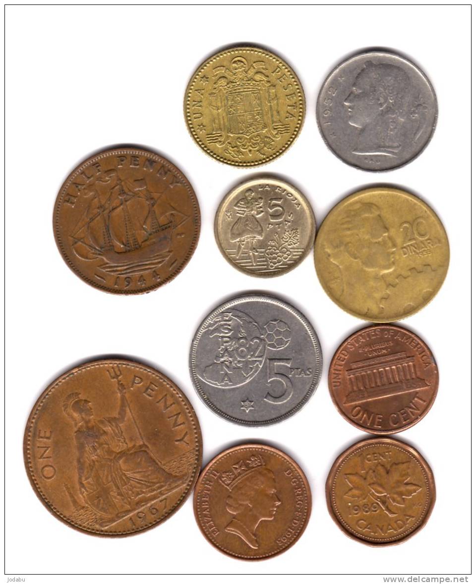 10 Pieces Du Monde (espagne3 ) (belgique  1  ) (angleterre 3 ) (canada 1) (yougoslavie 1) (u-s-a- 1) - Other - Europe