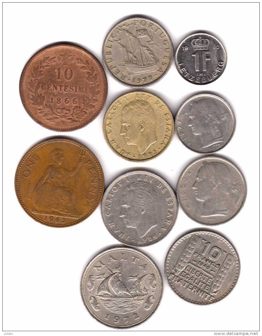 10 Pieces Du Monde (espagne 2) (malte 1) (angleterre 1) (italie 1) (portugal 1) (france 1) (belgique 2) (luxembourg 1) - Sonstige – Europa