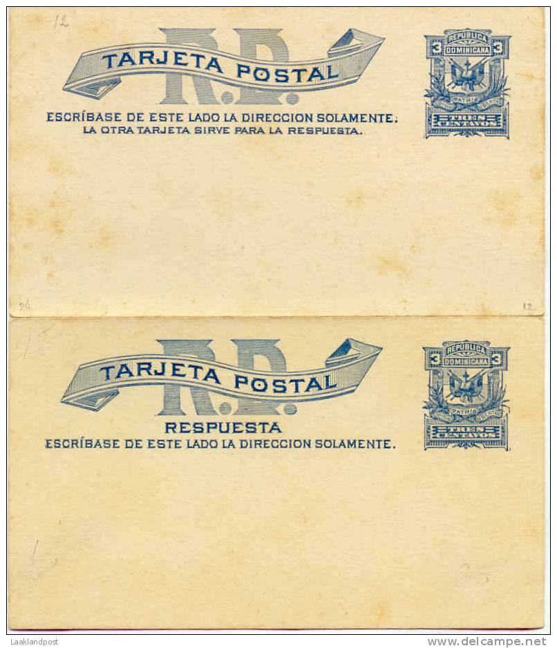 Republica Dominica Postal Stationary Card Tres Centavos And Reply Card Unused - Dominica (...-1978)