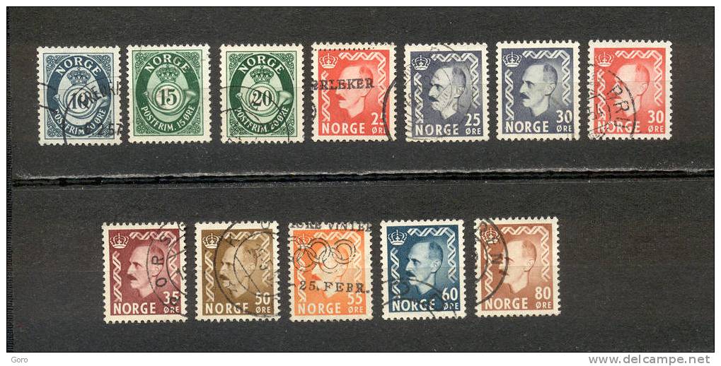 Noruega  1950-52.-  Y&T Nº   322/23 - 324 A - 325/327 - 329/330 - 330 B/331 - Used Stamps