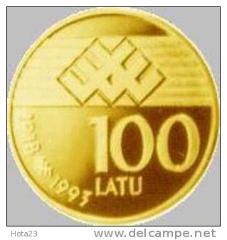 (!) Latvia 100 Lati 1993 Y , 27.00 Mm,  - 13.338  Grams Gold  RRR - Lettonie