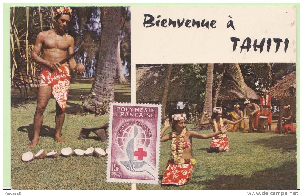 TOM.POLYNESIE FRANCAISE.BIENVENUE A TAHITI ..SEMI MODERNE TIMBRE N°24  Obliteration Effacé Du Au Temps - Polynésie Française