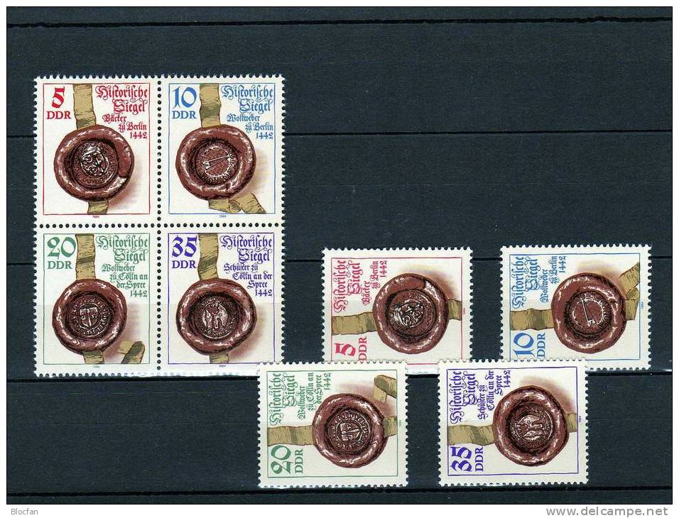 4-Block Berufs-Siegel 1984 Berlin DDR 2884/7,VB+16xZD ** 86€ Historische Siegel I Bäcker Weber Bloc Se-tenant Bf Germany - Se-Tenant