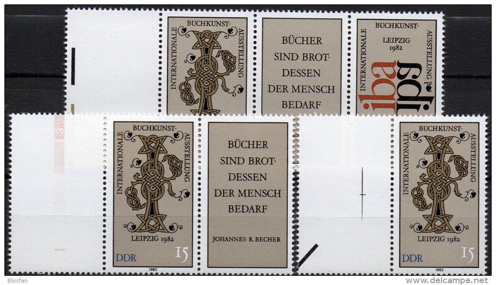 3-Streifen 1982 Buchkunst-Ausstellung Iba Leipzig DDR 2697/8, Rd-ZD Plus 9xZD ** 27€ Initialen Art Se-tenant Of Germany - Variedades Y Curiosidades