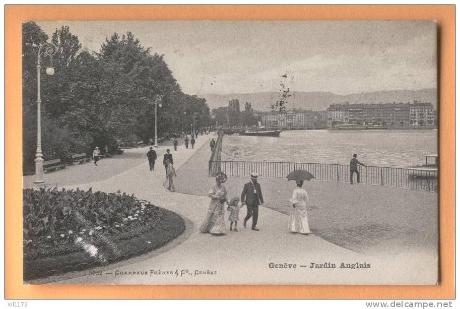 D799, Genève Jardin Anglais. Bâteau à Vapeur. ANIME, Ombrelle. Lac Léman.  1906 Tampon Carouge Vers Montreux. - Carouge