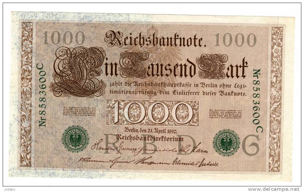 1000 Marks 1910 -excellent état- Quasiment Neuf - 1000 Mark