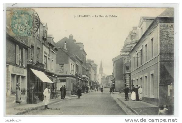 J 29 / CPA  LIVAROT (14)   LA RUE DE FALAISE - Livarot