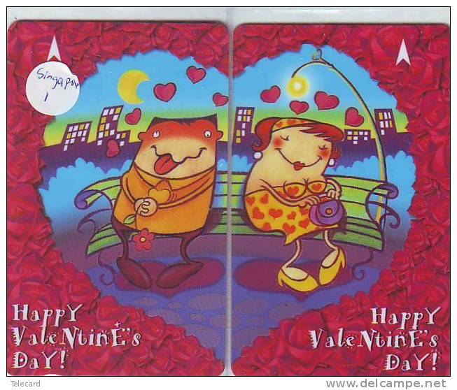 2 Telecartes SINGAPORE En Puzzle (1) HAPPY VALENTINE'S Day - Rompecabezas