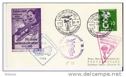 BRD286I/ Aero-Philatelie 17.12.1958, Sonderstempel, Vignette, Cachets Mit Flugzeugen U. Ballonflug - Cartas & Documentos