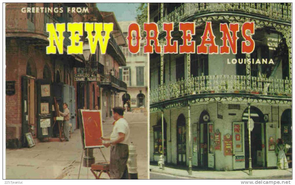 Cp Peintre Dans Les Rues Greeting From Louisiane Dos  Timbres Lincolm Et Wasshington - New Orleans