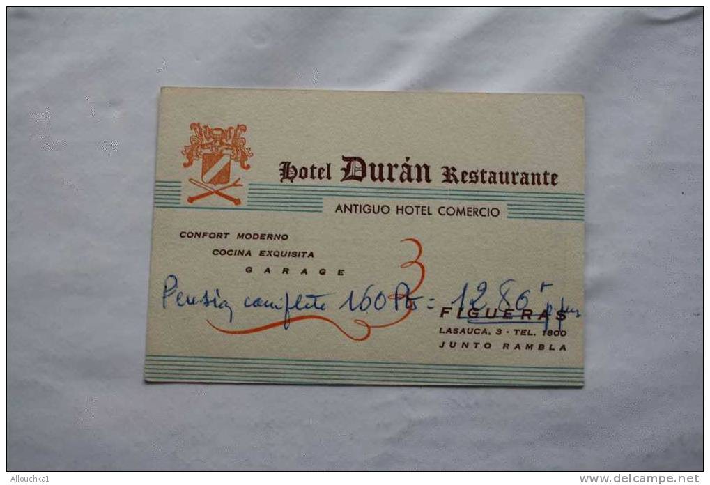 - CARTE DE VISITE HOTEL DURAN RESTAURANTE  JUNTO RAMBLA  -ESPAGNE - FIGUERAS - Tarjetas De Visita