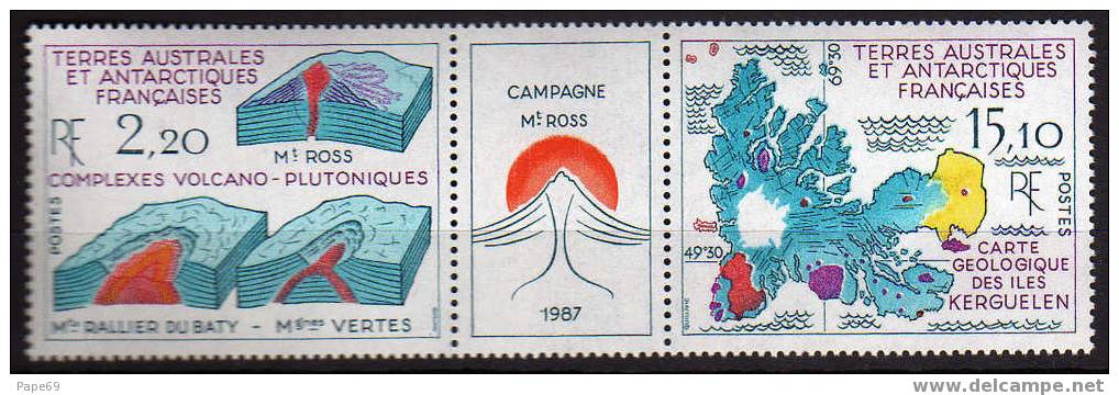 TAAF N° 139 A XX Géologie En Antarctique Triptyque Avec Vignette Centrale Sans Charnière, TB - Unused Stamps