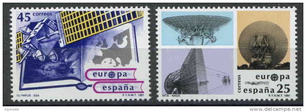 SERIE TIMBRES ESPAGNE NOUVEAUX 1991 EUROPA CEPT NASA OLYMPUS ESA SATELLITE TÉLESCOPE - 1991