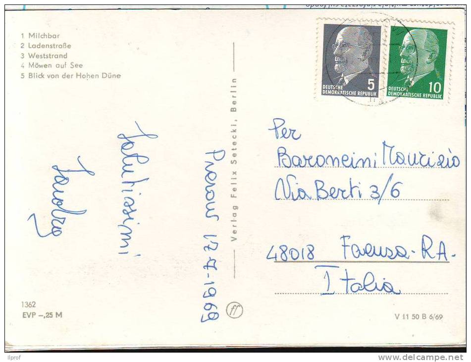 Due Francobolli Germania DDR " Ulbricht Blu Valore 5 Pf + Altroverde Valore 10 Pf"cartolina Ostseebad Prerow - Covers & Documents