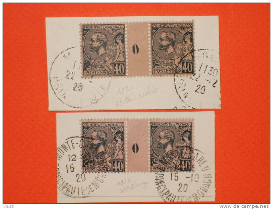 MONACO. N°17 Oblitéré Sur Fragment - 40 Centimes Albert 1er Millésime 0. Les 2 Teintes De 1920.   Superbe - Used Stamps