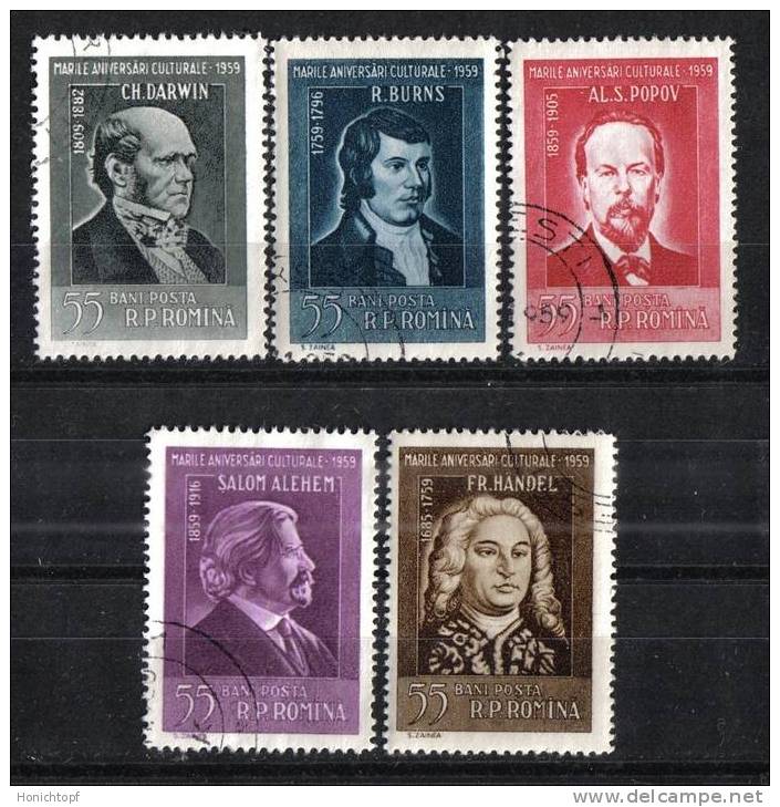 Rumänien; 1959; Michel 1765/9 O; Kulturserie; Darwin, Burns, Popov, Alejchem Und Händel - Gebraucht