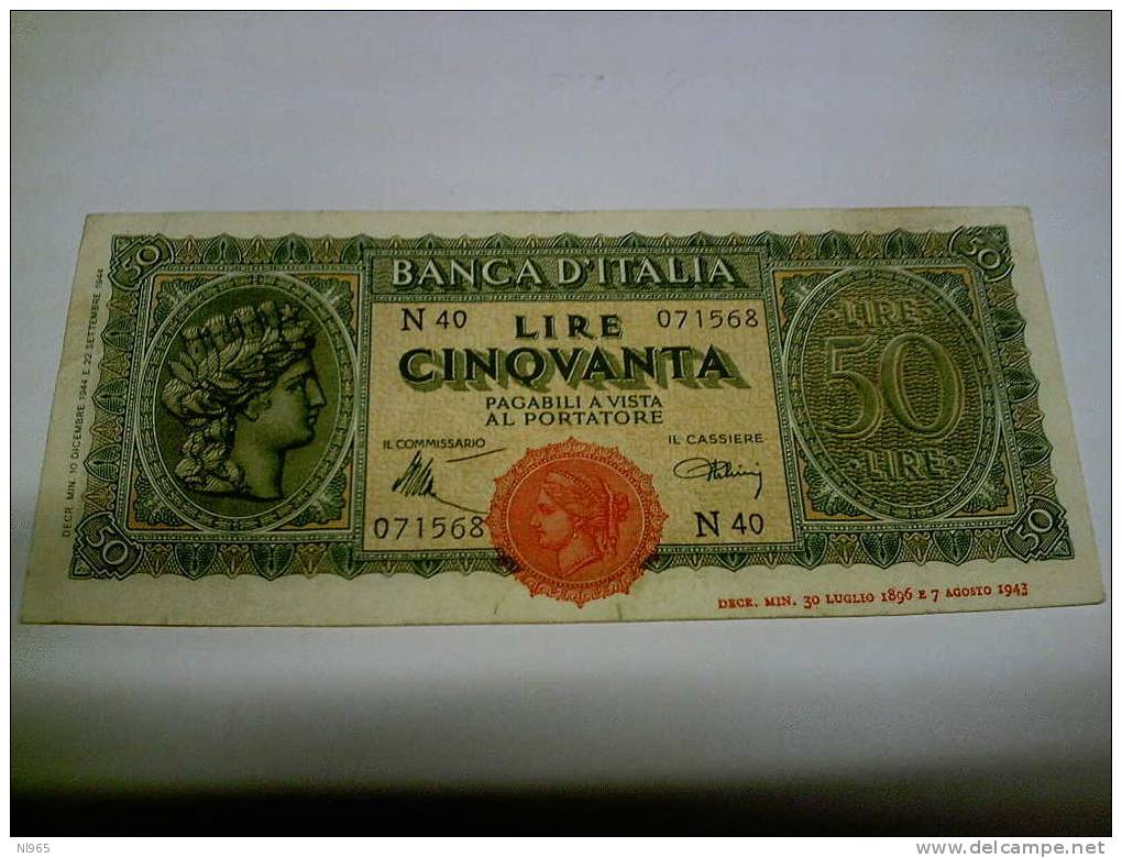 LUOGOTENENZA -  LIRE CINQUANTA ( 50 ) ITALIA TURRITA -  ANNO 10/12/1944  SPL - 50 Lire