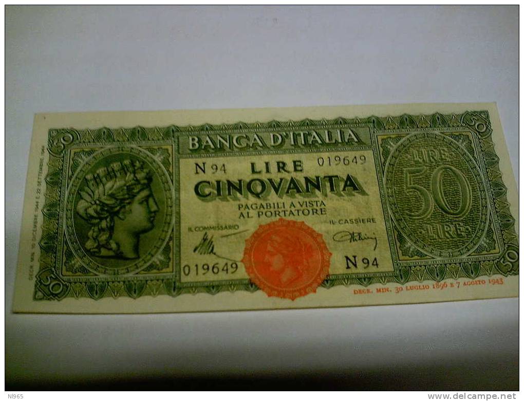 LUOGOTENENZA -  LIRE CINQUANTA ( 50 ) ITALIA TURRITA -  ANNO 10/12/1944    FDS - 50 Lire