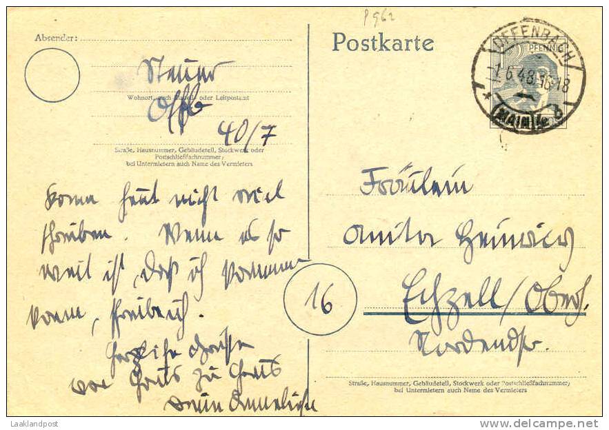 Germany Postal Stationary Michelnr. P962 Offenbach 1-6-1948 - Andere & Zonder Classificatie