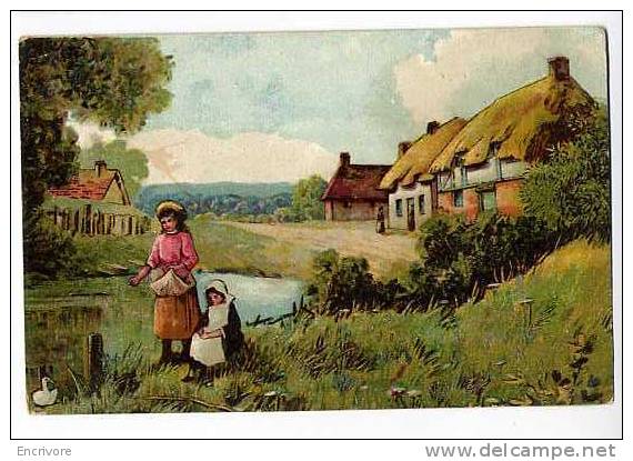 Cpa FERME Fillette Donne Nourriture Canard - Avant 1900