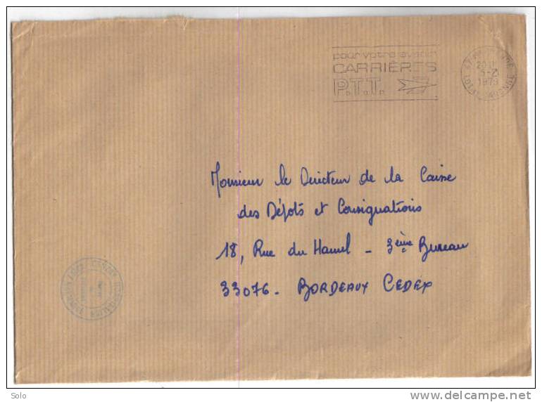 Sur Enveloppe Avec Cachet Centre Hospitalier MARMANDE En Franchise - Flamme MARMANDE (Lot Et Garonne) Du 5-7-1979 - Burgerlijke Brieven Zonder Portkosten