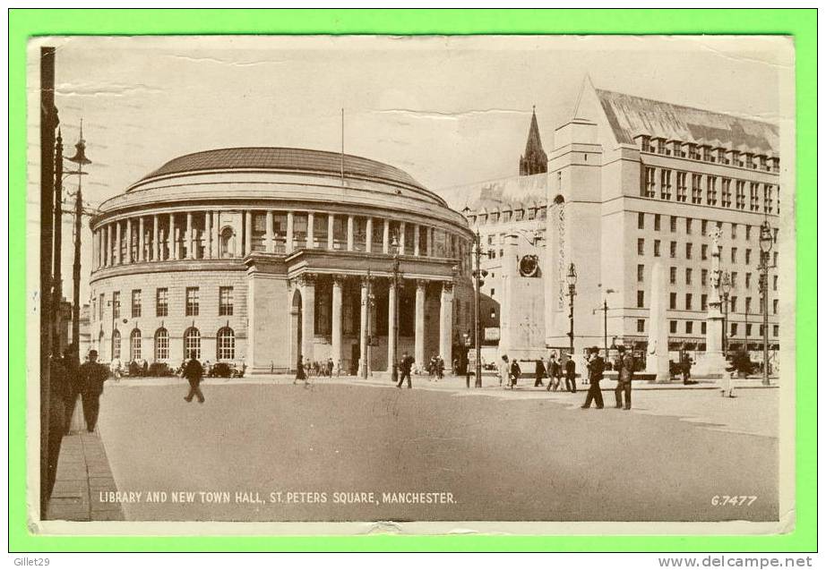 MANCHESTER, UK  - ST. PETERS SQUARE - LIBRARY AND NEW TOWN HALL - ANIMATED - TRAVEL IN 1950 - - Manchester