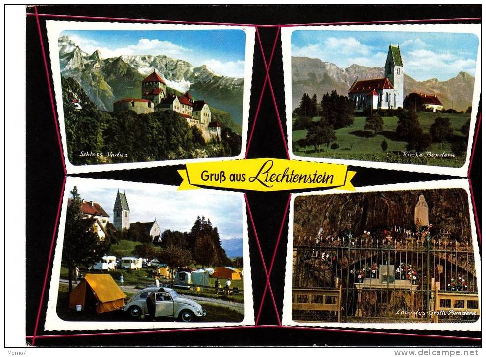 CPM- "GRUSS Aus LIECHTENSTEIN" - 4 Vues Dont Camping International Avec "Coccinnelle" Wolswagen - Liechtenstein