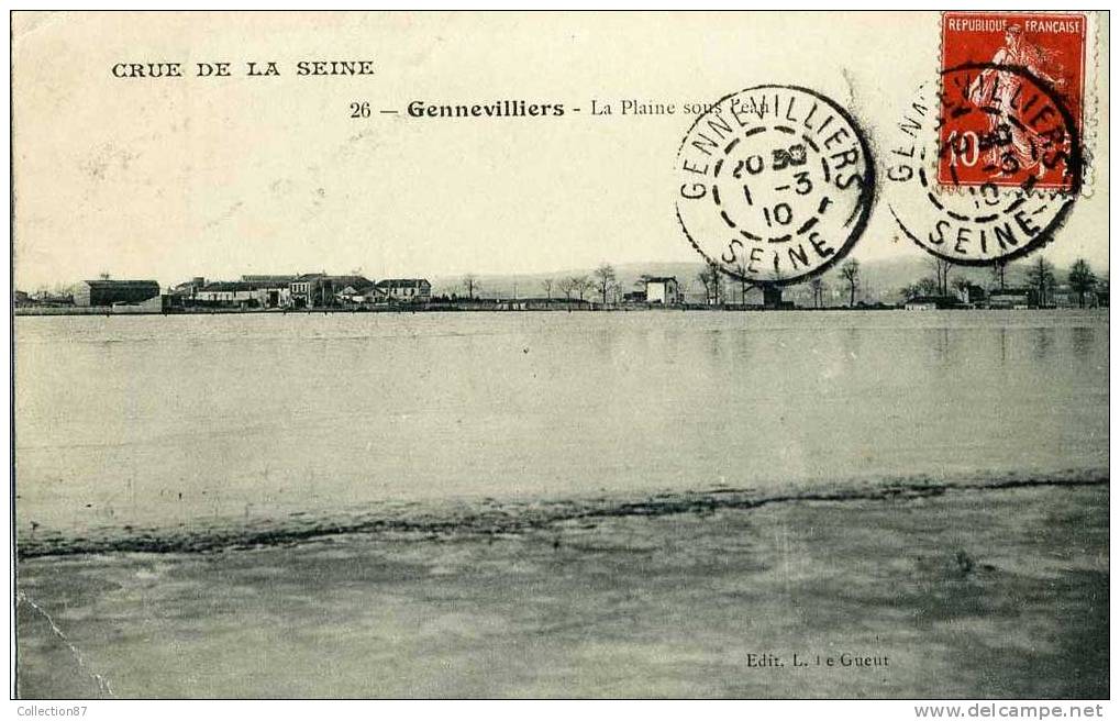 92 - HAUT SEINE - GENNEVILLIERS - CRUE De La SEINE - INONDATIONS 1910 - LA PLAINE Sous L'EAU - Gennevilliers