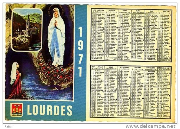 Hautes Pyrénées Lourdes Souvenir Avec Calendrier 1971  CPSM Glacée Dentelée Avec Blason  TBE - Lourdes