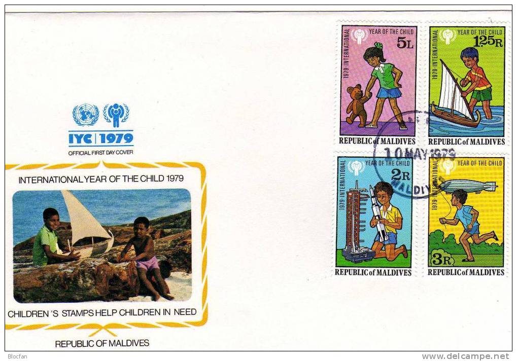 UNO Jahr Des Kindes 1979 Spielzeug Und Spiele Malediven 822/5 + Block 57 FDC 13€ - Zeppelins