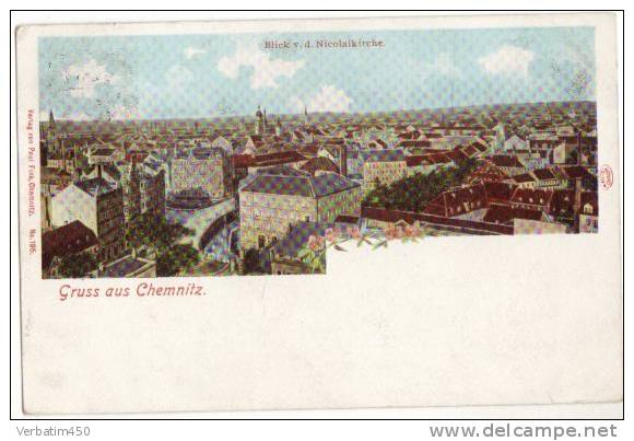 GRUSS AUS CHEMNITZ..BLICK V.D.NICOLAIKIRCHE..VERLAG VON PAUL FUNK CHEMNITZ..1902..DOS SIMPLE - Chemnitz