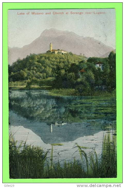 LUGANO, SUISSE - LAKE OF MUZANO AND CHURCH AT SORENGO - CARD TRAVEL IN 1905 - H.M. & CO - - Sorengo