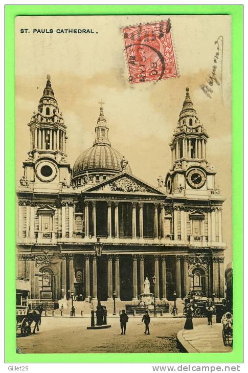 LONDON, UK - ST.PAUL´S CATHEDRAL - ANIMATED - CARD TRAVEL IN 1908 - 3/4 BACK - - St. Paul's Cathedral