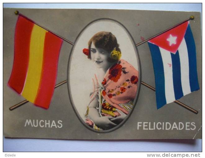 Drapeaux Cuba Espagne Flags Spain And Cuba, Banderas De Cuba Y Espana Femme Cigarette - Kuba