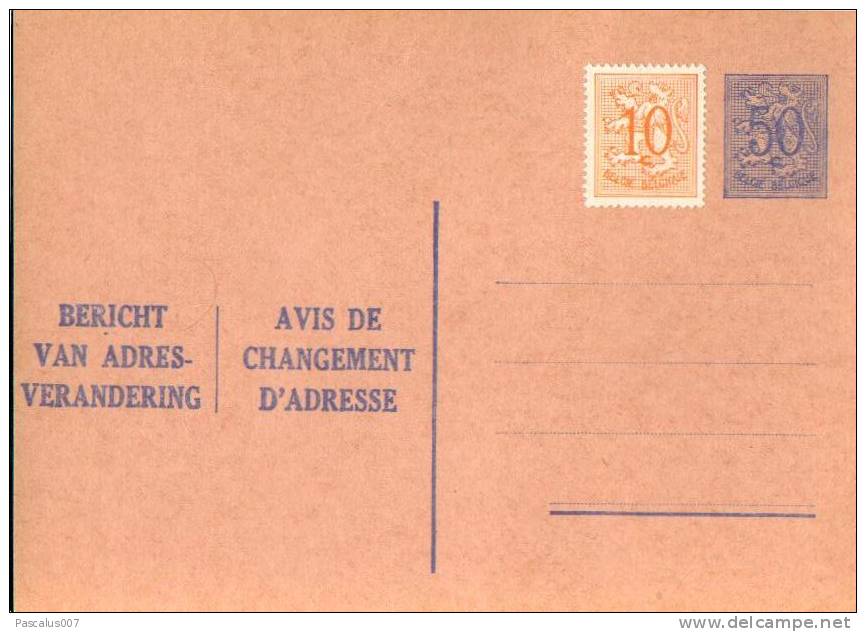 AP - Entier Postal - Carte Postale Avis De Changement D'adresse N° 12 - Chiffre Sur Lion Héraldique - 0,50 C Bleu Ciel - - Addr. Chang.