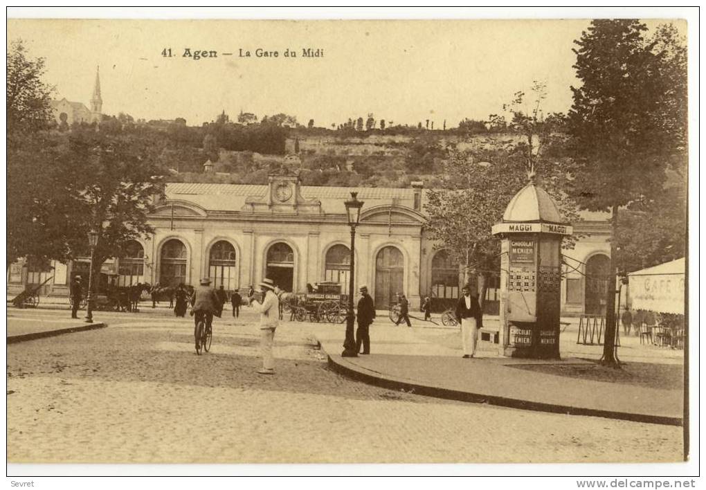 AGEN. - La Gare Du Midi. - Publicités MAGGI Et CHOCOLAT MEUNIER. - Agen