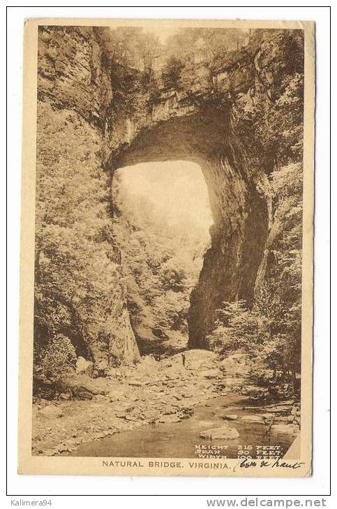 U.S.A.  /  VIRGINIA  /  NATURAL  BRIDGE   ( National Park ) /  BEAU  CACHET  " NATURAL BRIDGE "  ( A Voyagé En 1918 ) - Autres & Non Classés