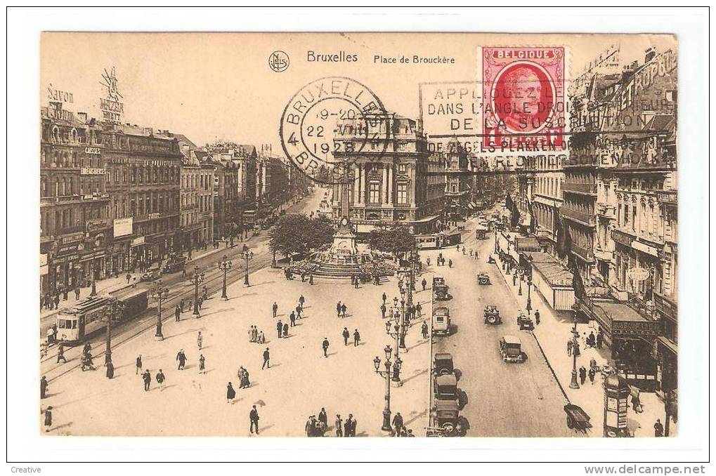 BRUXELLES - BRUSSEL. Place De Brouckère 1928 .cpa Animée (tram,automobiles) - Avenues, Boulevards