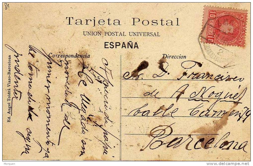 6598. Postal Tona (barcelona) 1908. Ambulante Ferrocarril - Briefe U. Dokumente
