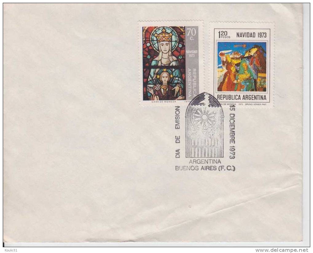 Argentine YT 960/1 FDC : Nativité 1973 , La Vierge Et L'Enfant - Verres & Vitraux