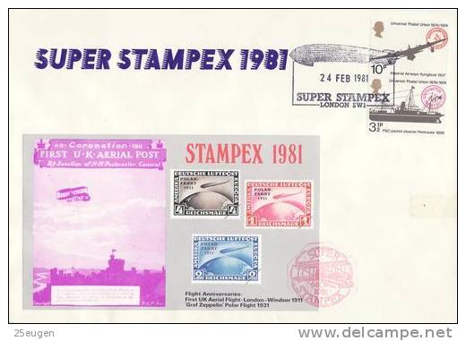 GREAT BRITAIN 1981  ZEPPELINS STAMPEX SPECIAL COVER WITH MS - Zeppelins