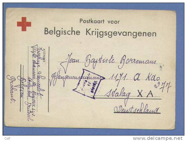 Kaart "MILITAIRES BELGES PRISONNIERS "CROIX-ROUGE"verzonden Van BRUSSEL Naar Stalag XA - Guerra '40-'45 (Storia Postale)