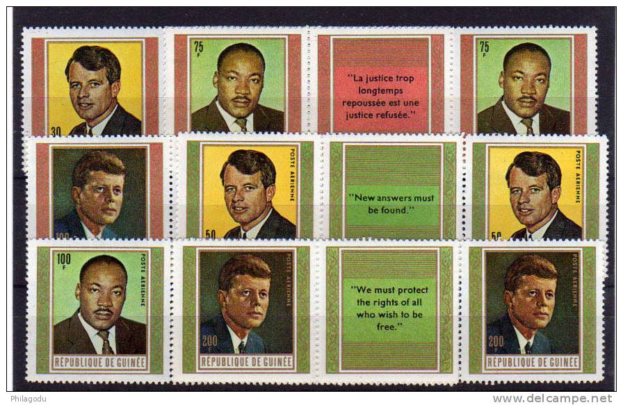 Guinée 1968, Les Martyrs De La Liberté, Robert Kennedy, Martin Luther King, John Kennedy,parfait  Neuf Sans Charnière ++ - Kennedy (John F.)