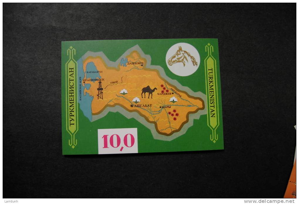 Turkmenistan 9 Souvenir Sheet Block Map Camel Horse Oil Well 1992 A04s - Turkmenistan