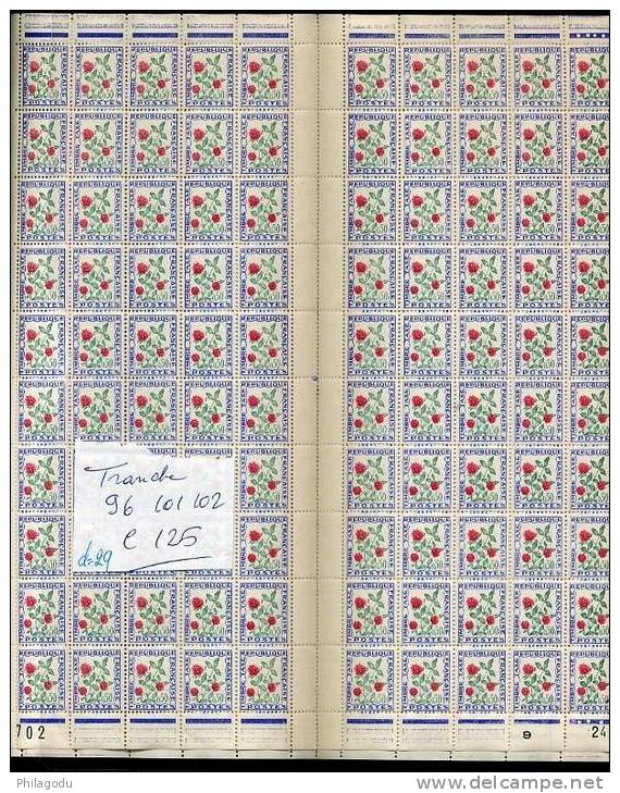 1960 Tranche Taxes FLEURS  96** 101**  102**   Cote 125 Euros  COMPLETEZ VOTRE STOCK - Feuilles Complètes